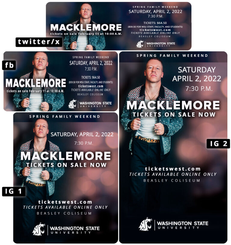 Selection of 4 social media designs for Macklemore concert.